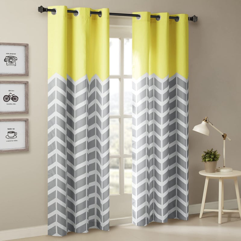 Intelligent Design Alex Chevron Curtains for Living Room, Modern Contemporary Grommet Room Darkening Panels for Bedroom, Geometric Window Panel, 42X63, 2-Panel Pack, 42x63, Yellow - Image 2